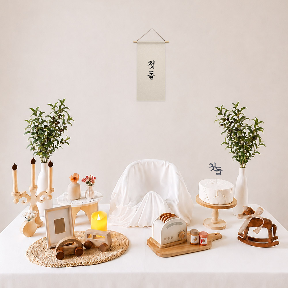 [백일상/돌상대여][의상+테이블보,범보의자+보 4종무료] 풀세트 전통&현대가 어우러진 고급 상차림